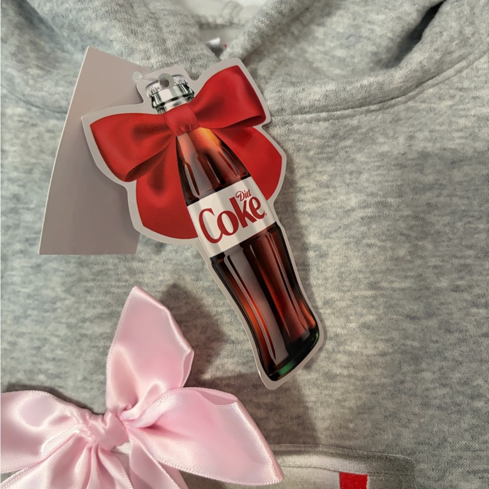 Diet Coke Gray PINK BOW HOODIE Sweatshirt Limited Edition XXS NWT - Picture 4 of 6